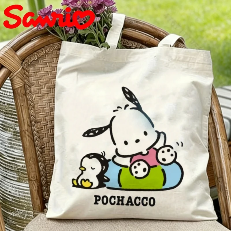 

1PC Sanrio Pochacco the Dog with Penguin Friend Print Eco-friendly Canvas Shoulder Bag