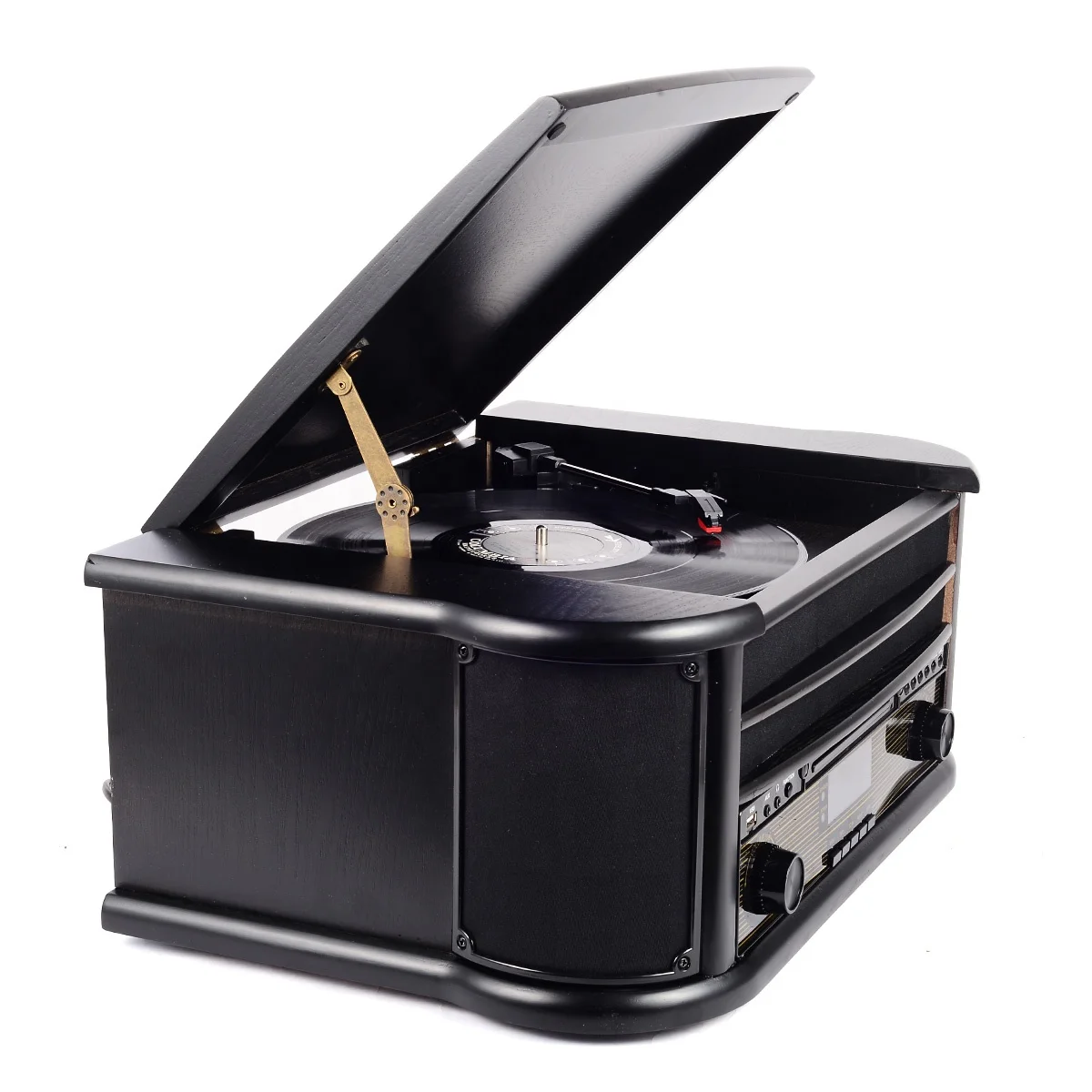 

Hooqu Retro Style 6-in-1 USB BT SD CD Cassette AM FM Radio Music Enter Phonograph Gramophone Vinyl Record Player