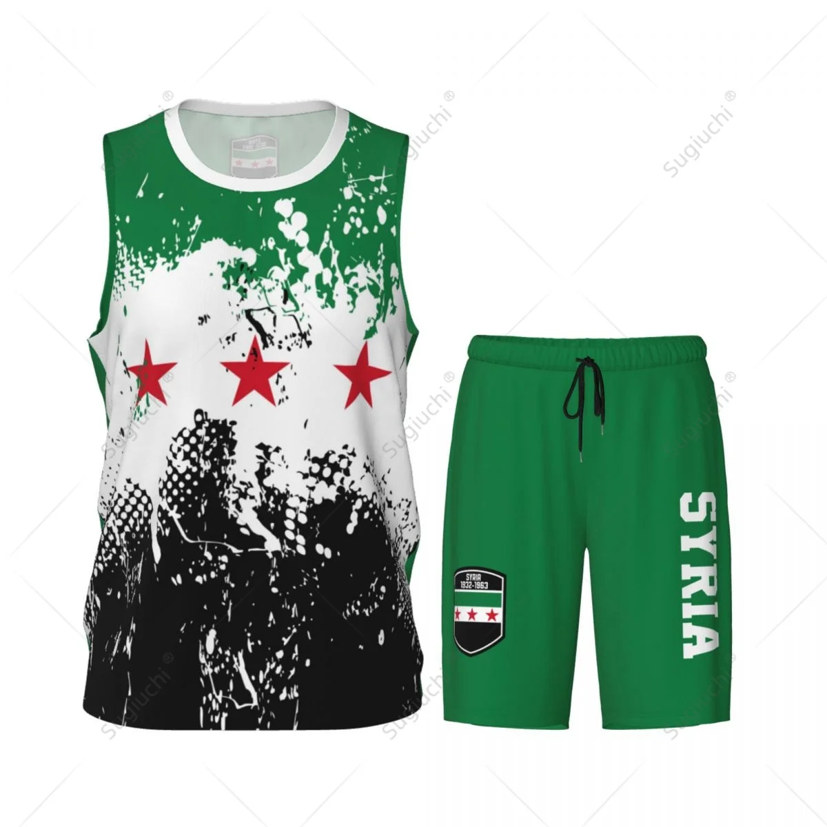 Syria Flag 1932-1963 Grain Men Basketball Set Shirt & Pants Sleeveless