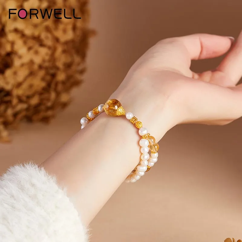 Vintage Double Layered Crystal Pearl Beaded Bracelet for Women Ethnic Natural Stone Beads Wrap Bangle Bracelet Jewelry Gifts