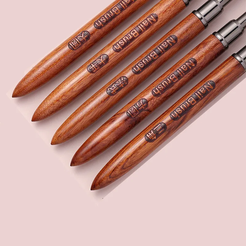 5 نمط خشب الصندل اليد مسمار فرشاة فنية الثلاثي رسم اللوحة خط القلم بطانة التدرج شقة مستديرة المعادن الفرنسية مانيكير أدوات #4