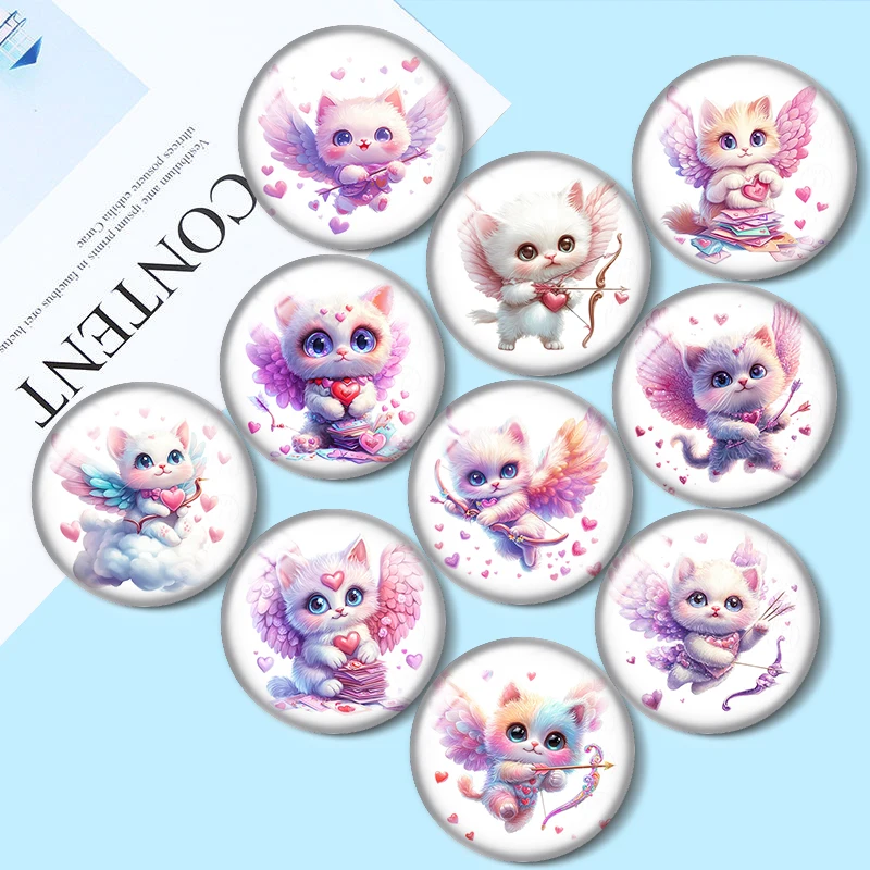 Watercolor Cupid Cats 10pcs 12mm/18mm/20mm/25mm Round photo glass cabochon flat back Making findings for bracelets