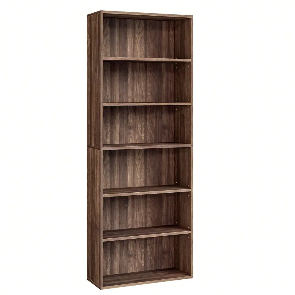 

Bookshelf, 6Tier Open Bookcase With Adjustable Storage Shelves, Floor Standing Unit, 9.4 D X 23.6 W X 63.1 H, Rustic Brown, Bla