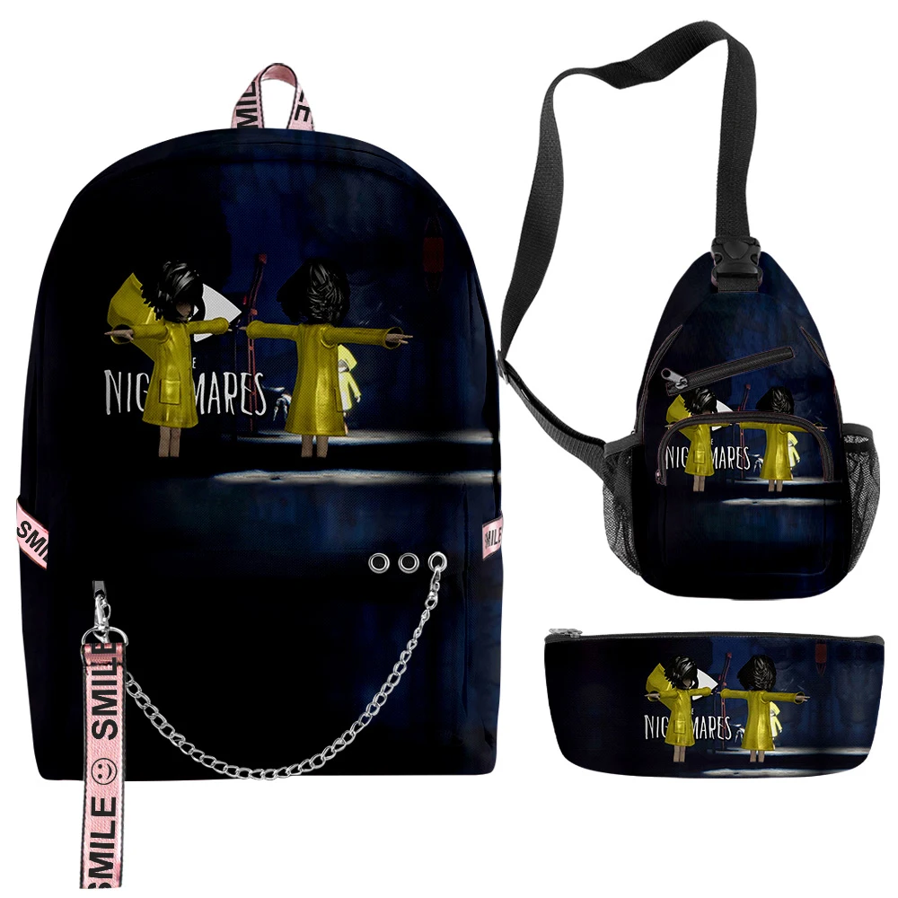 

Harajuku Popular Funny Little Nightmares 2 3D Print 3pcs/Set School Bags multifunction Travel Backpack Chest Bag Pencil Case