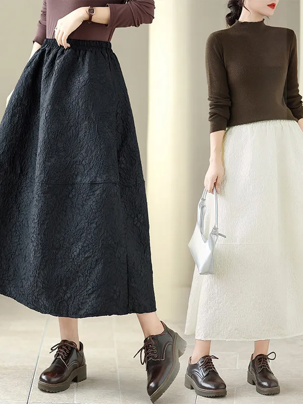 

High-End plus Size Floral Skirt Women's Artistic Retro Design Sensation Embroidered f Skirt Spring Season Casual Wear