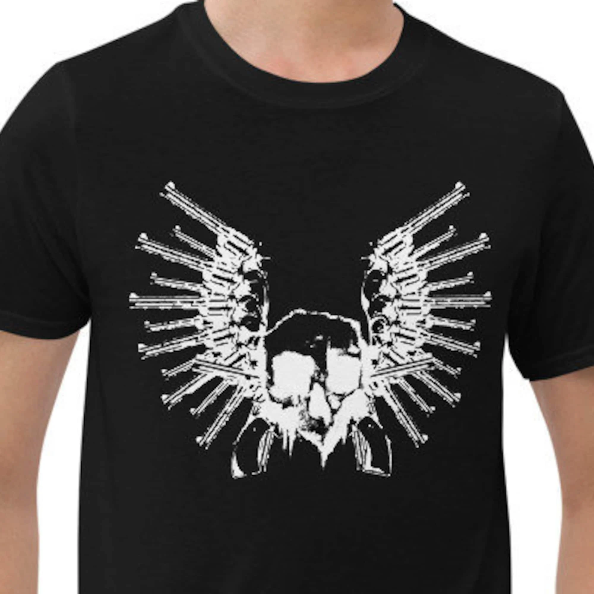 Sixshooter Soaring White Skullduggery Six Gun Wings T Shirt Design