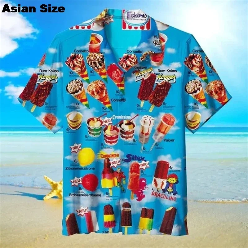 

The New Designs 3D Print Trendy Cool Fashion Ice Cream Shirts Beach Party Tops Short Sleeve Lapel Camisa Masculino Female Blouse