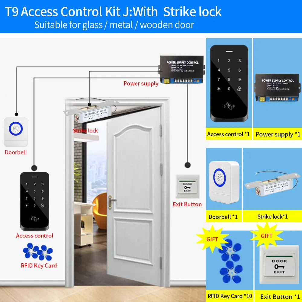 RFID 125khz Access Control Kit Touch Hintergrundbeleuchtung Panel Tastatur IP67 Wasserdichte Outdoor Türöffner Elektronische Schloss System Paket