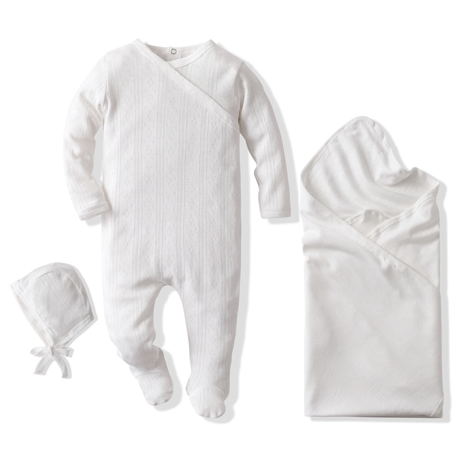 3Pcs Newborn Gift Baby Birthday Baptism Rompers Boys Girls Boutique Romper Infant Jumpsuit + Hat + Blanket