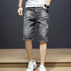 Short Jeans Pants for Men Half with Text Ripped Long Man Denim Shorts Bermuda Cowboy Jorts Xl Summer Korean Style Trend 2024