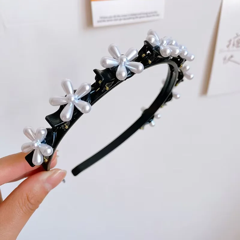 Pearl Braided Headband for Women Elegant Bangs Hair Clip Fashionable Girl Hairband Hair Accessory