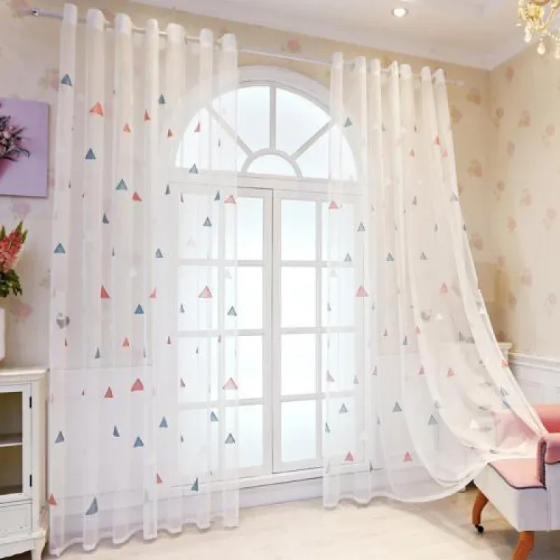 N3048Window screen curtain Nordic light luxury white embroidered window screen