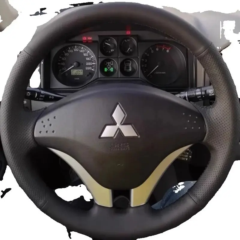 For Mitsubishi Pajero 2008-2011 V73 2011 L200 Hand-Stitched Black genuine Leather Car Steering Wheel Cover
