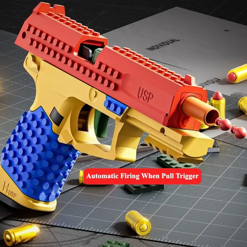 SIG17/USP Bausteine-Spielzeugpistole mit Hülsenauswurf, Dauerfeuer, Airsoft Blowback, leere Hülse hängend, Spielzeugpistole für Outdoor CS-Spiele – Detail 2