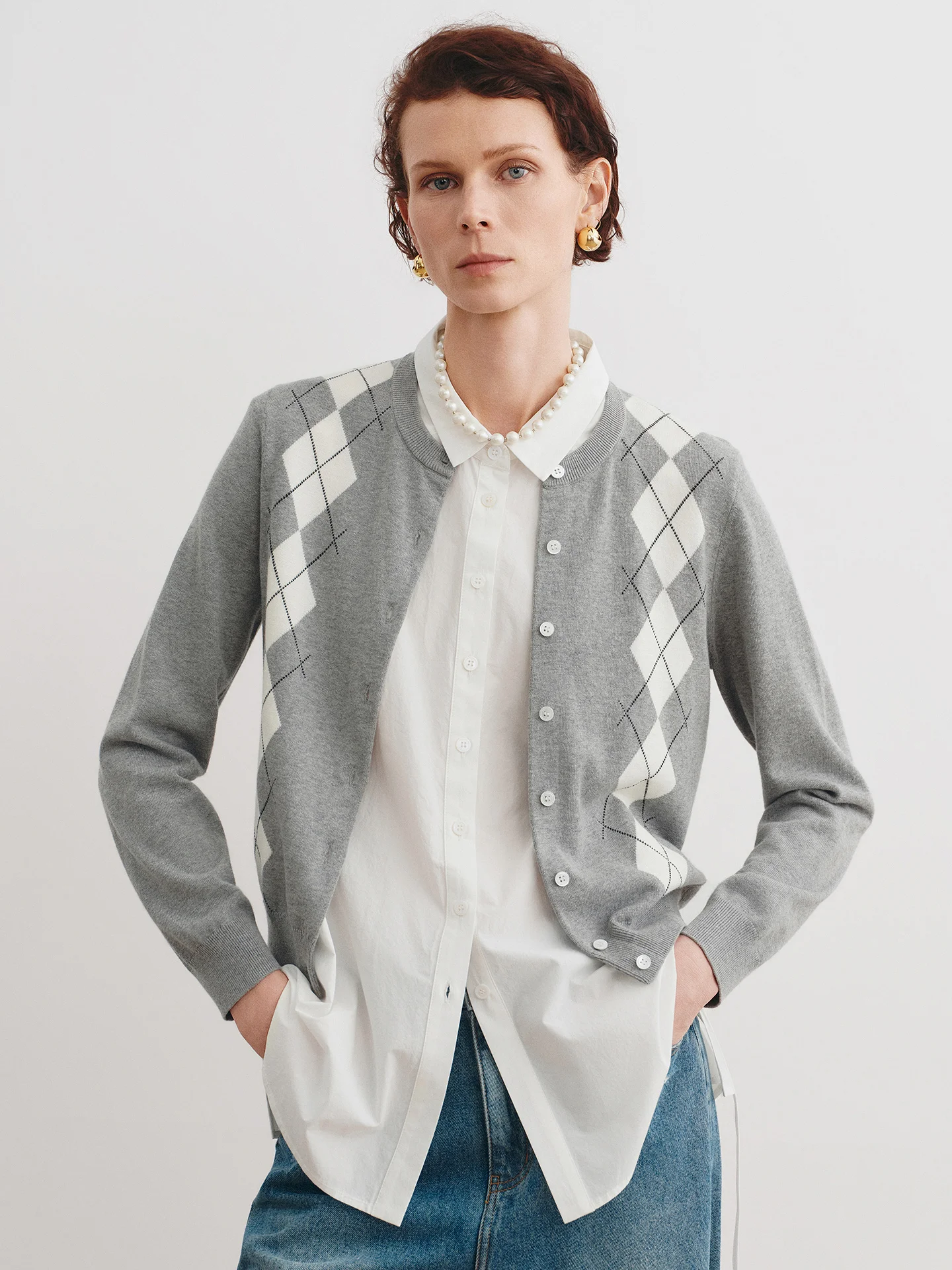 

Тонкий хлопковый свитер в стиле бабушки, мягкий, с круглым вырезом, длинными рукавами, укороченный, с ретро-геометрическим узором, дышащий, вязаный топ для женщин