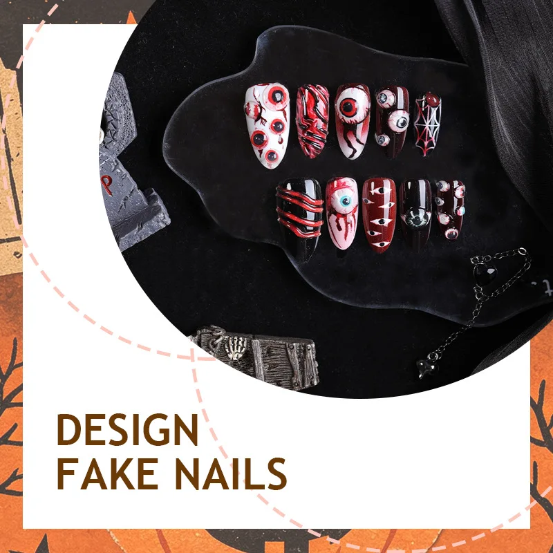 24 Stück extra lange Stiletto-Press-On-Nägel Halloween Horror 3D Augapfel Blutstropfen Spinnennetz Künstliche Nägel Gothic Gruselige Falsche Nägel – Detail 4