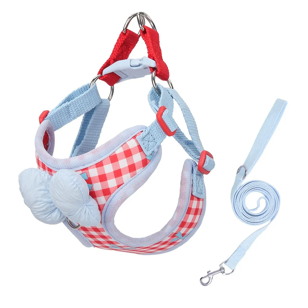 

Adjustable Dog Bow Harness Breathable Splicing Dog Cooling Vest Candy Color Comfortable Pet Traction Rope for Cats and Dogs