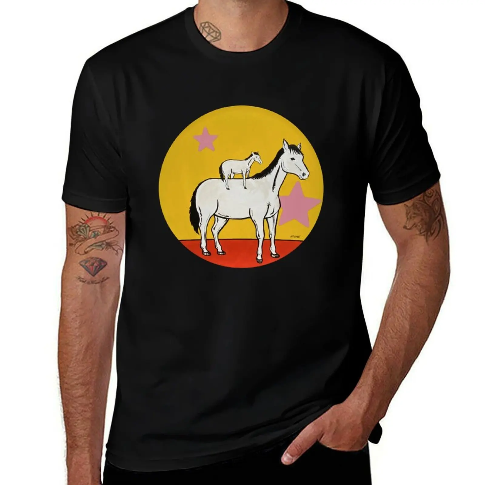 

Small Horse on a Much Larger Horse T-Shirt boys animal print Anime t-shirt cute tops shirts graphic tee men