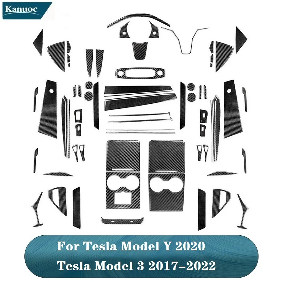 

Car Interior Decorative Accessories Carbon Fiber Black Stickers Trim Strip For Tesla Model Y 2020 Tesla Model 3 2017-2022