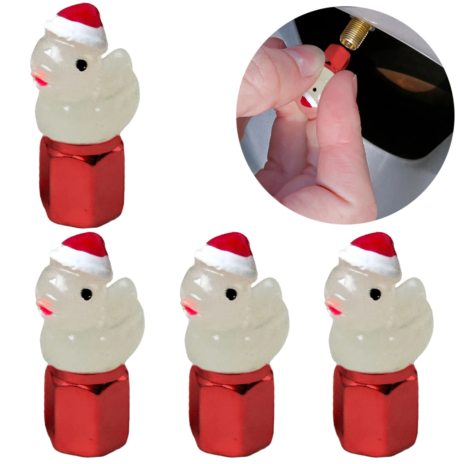 4 Pack Christmas Duck Glow in The Dark Tire Valve Caps Auto Tire Valve Stem Caps Valve Covers for Cars Motorcycles and Bicycles view 2