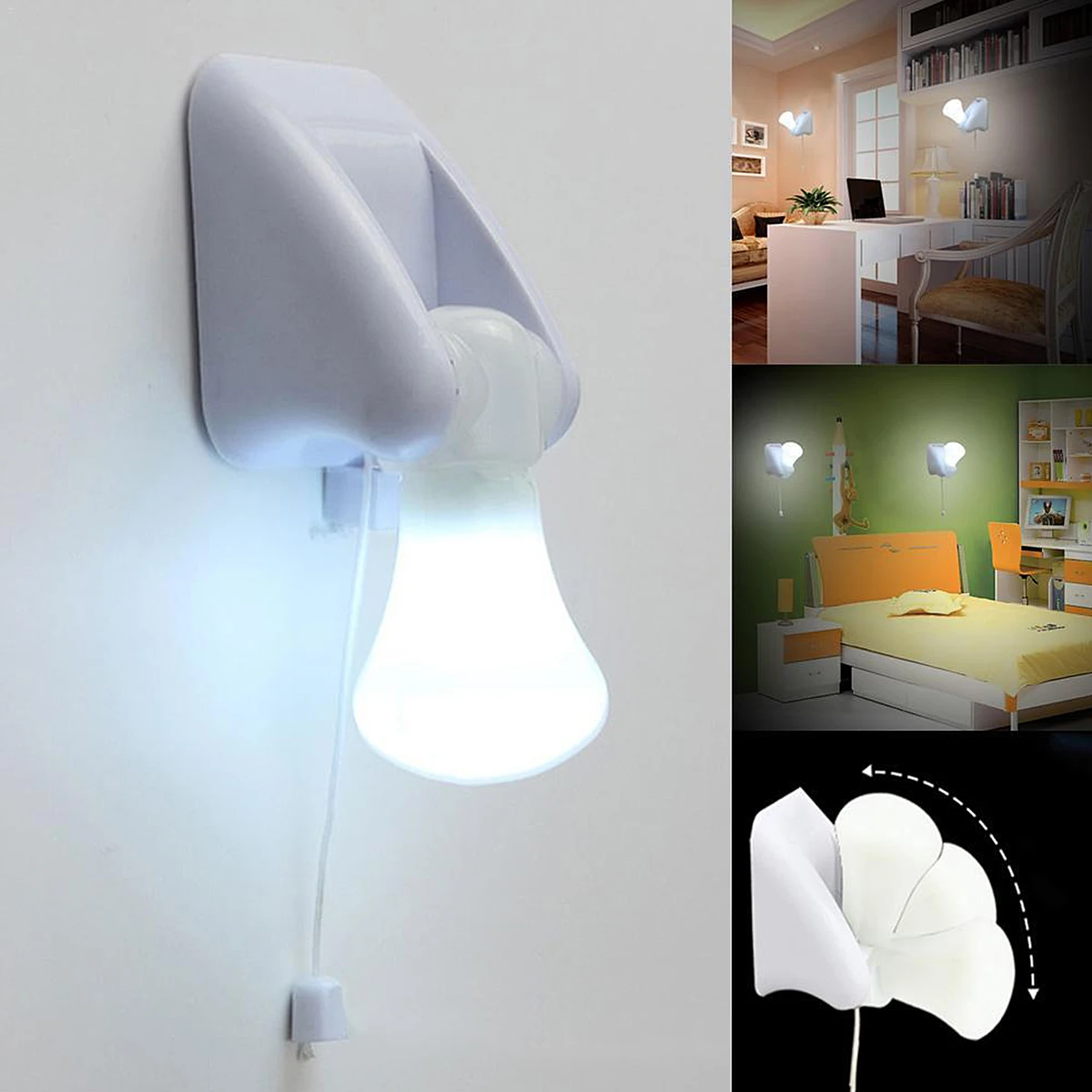 1 PCS Portable LED Reading Book Bedroom Night Light Bedside Table Lamp Motion Eye-Protection Level Pull Rope Switch