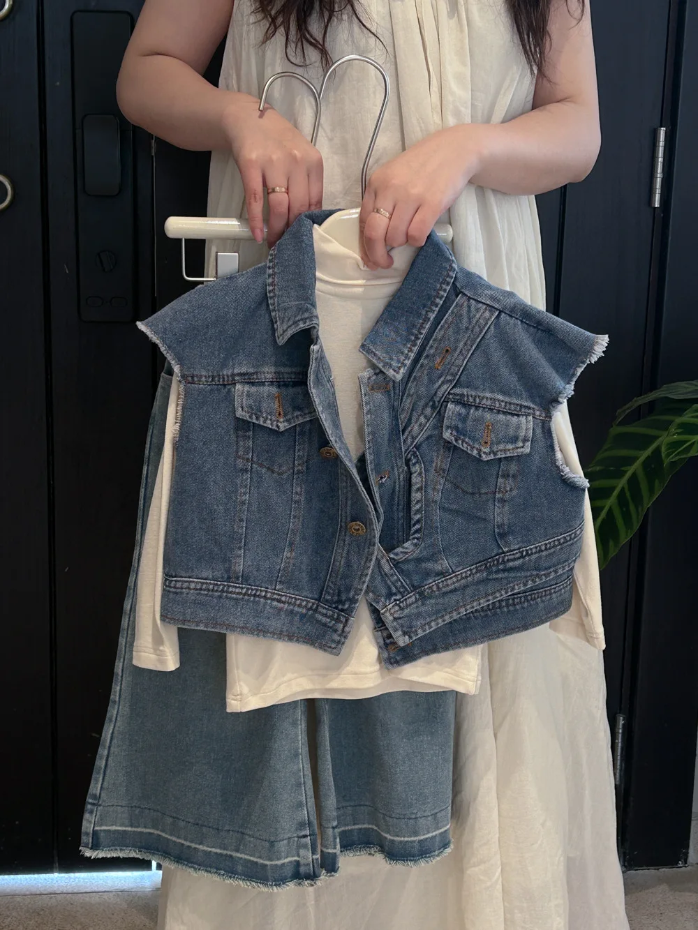 

3449 Advanced Design Short Shoulder Children's Outwear Denim Vest 23 Autumn New Girls Fashion Tank Top