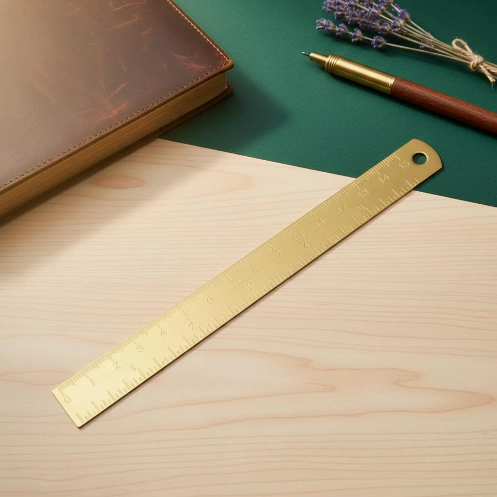 Brass Ruler Engraved Copper Straightedge Measuring Instrument Drawing Tool for Students, Drafting, School