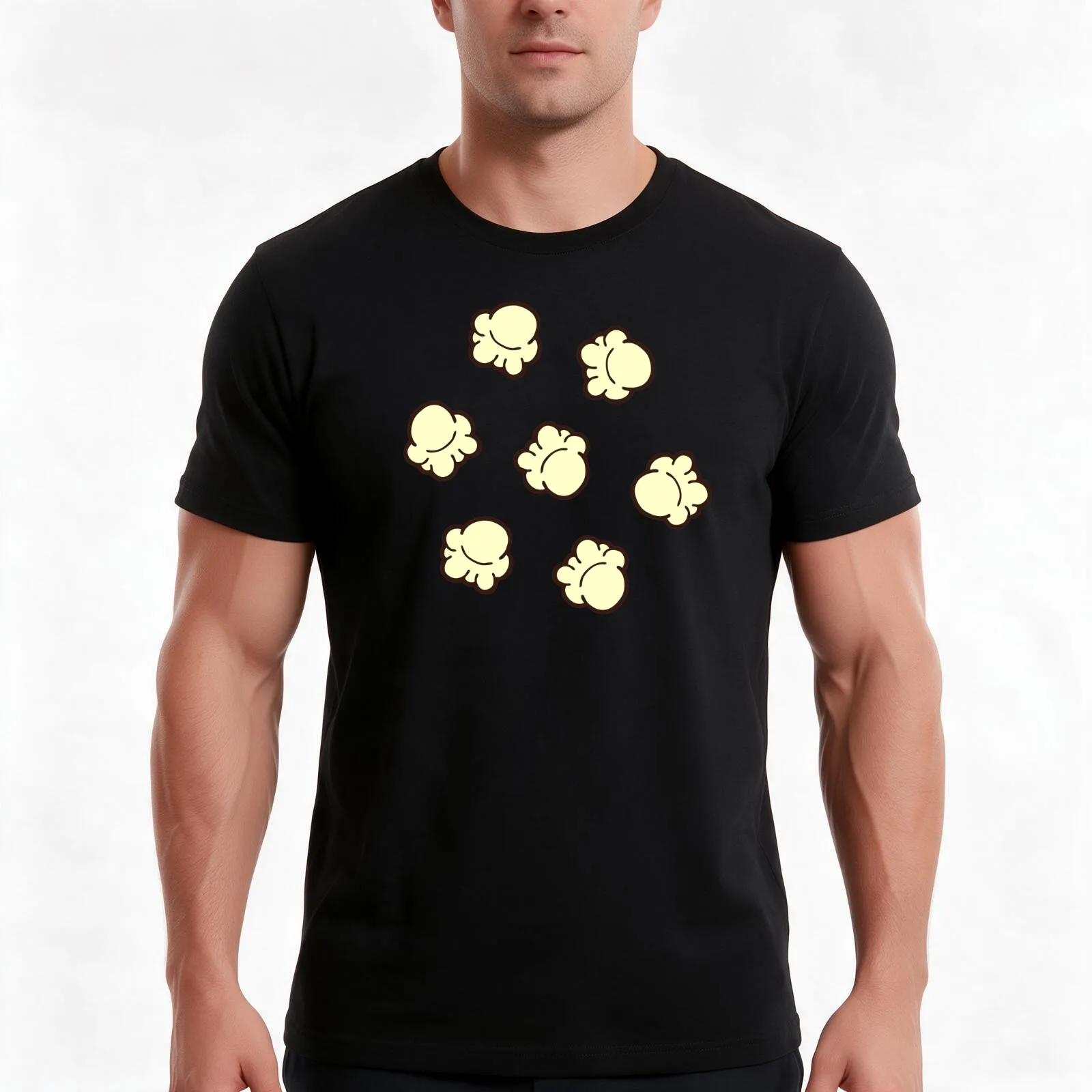 Popcorn Pattern T-Shirt, Summer Casual Cotton Tee, Oversized Streetwear Tops, Vintage Graphic Print, Loose Fit Short Sleeve