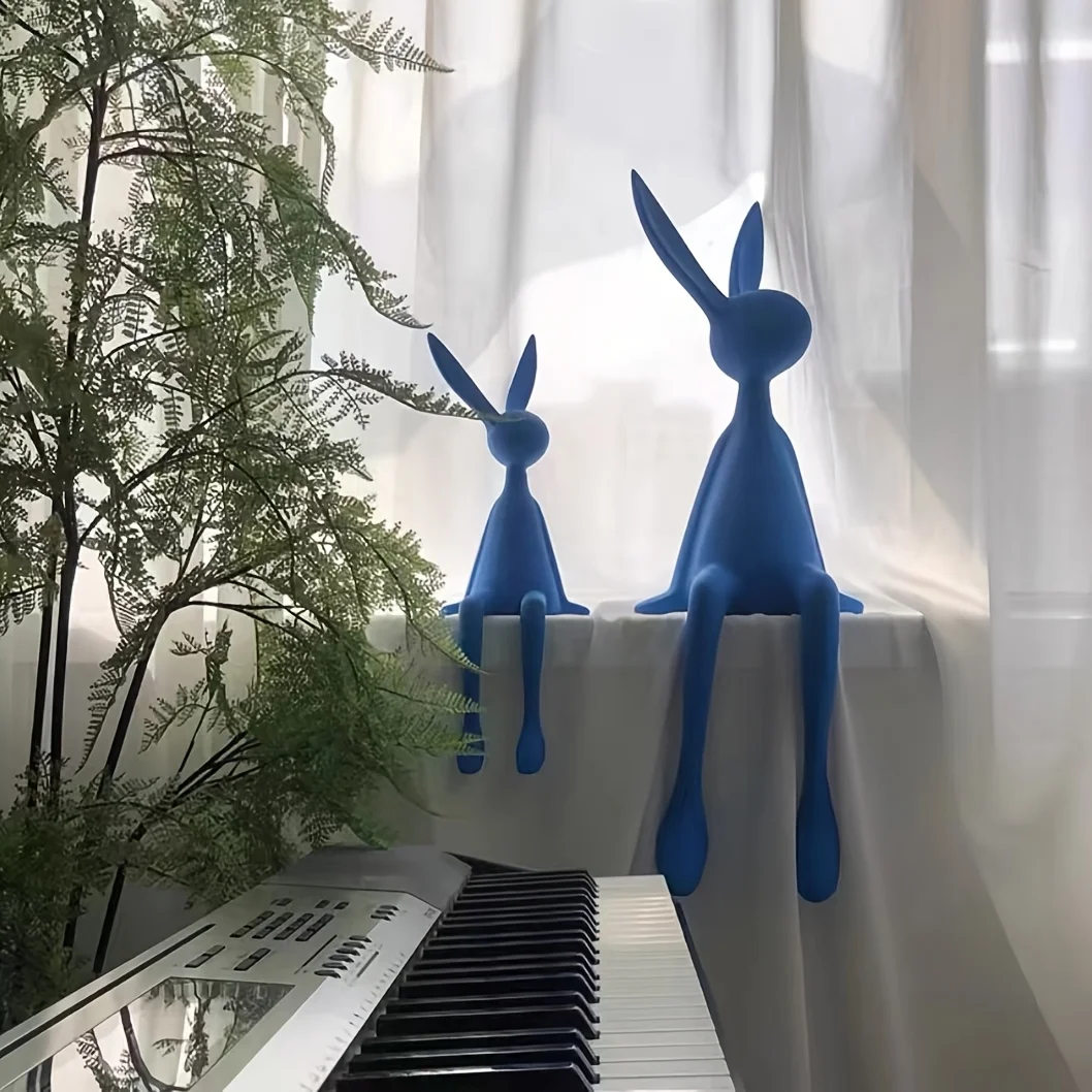 Figurita de conejo de dibujos animados, adorno de conejito de orejas largas sentado de resina, decoración para sala de estar, accesorios de conejo, 1 ud.