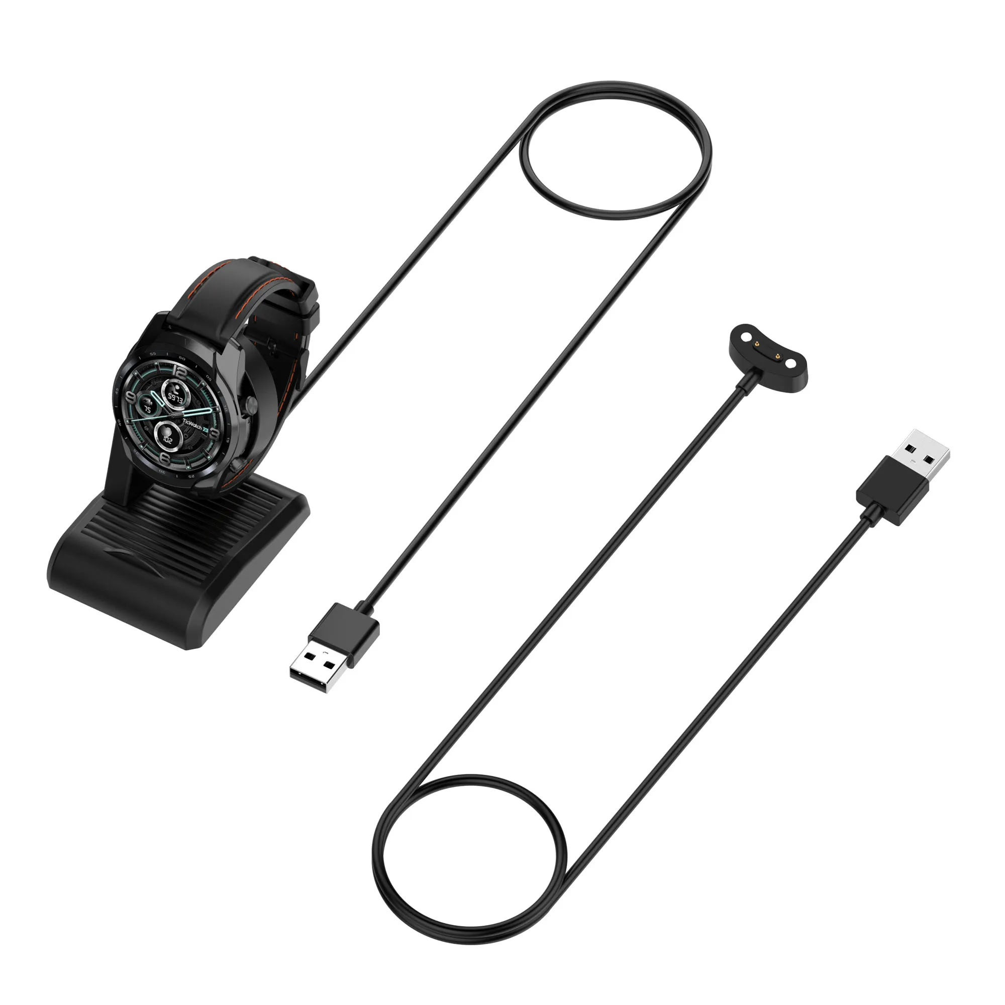 Dock Charger Stand Adapter para Smartwatch, Suporte do cabo de carregamento USB, Ticwatch Pro 5, X, 3, Ultra, LTE, E3 Smart Watch, Pro5 Acessórios