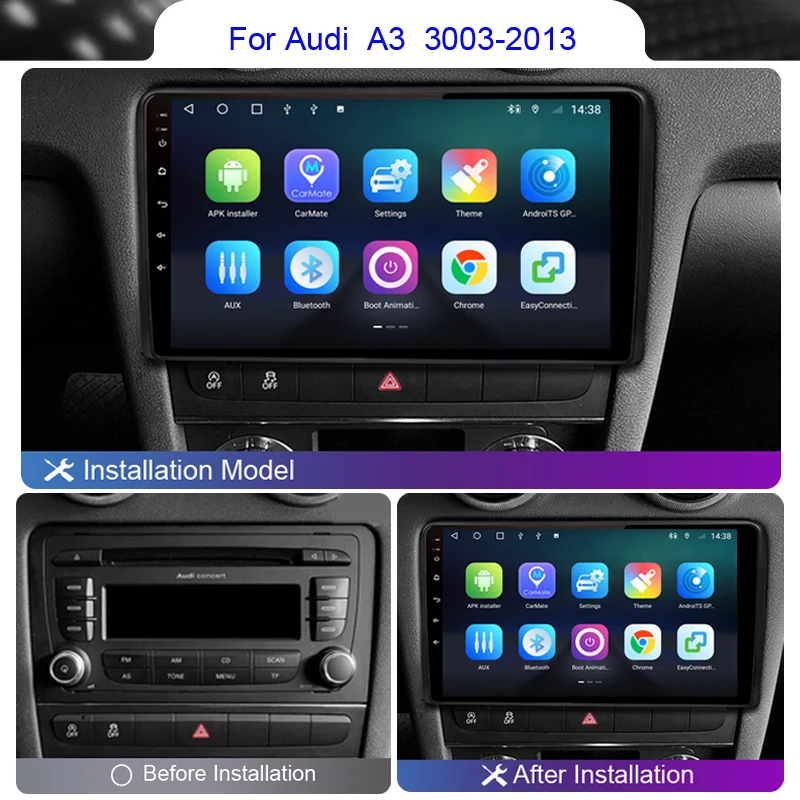 8+256 Android 12 Car Radio Multimedia Carplay For Audi RS3 Sportback A3 8P S3 2003 - 2011 2012 2013 4G Wifi GPS DVD 2 Din Stereo