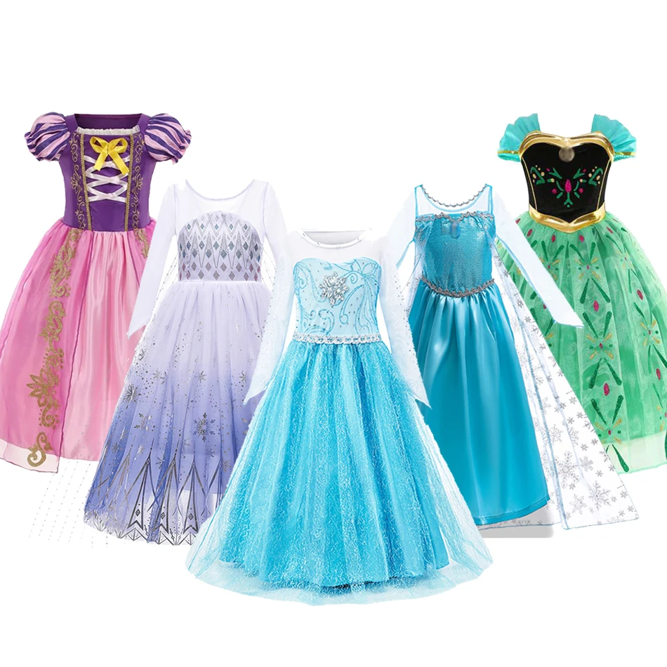 Vestido de princesa Elsa para niñas, reina de las Nieves, Anna, cumpleaños, carnaval, fiesta de fantasía, disfraz de Rapunzel