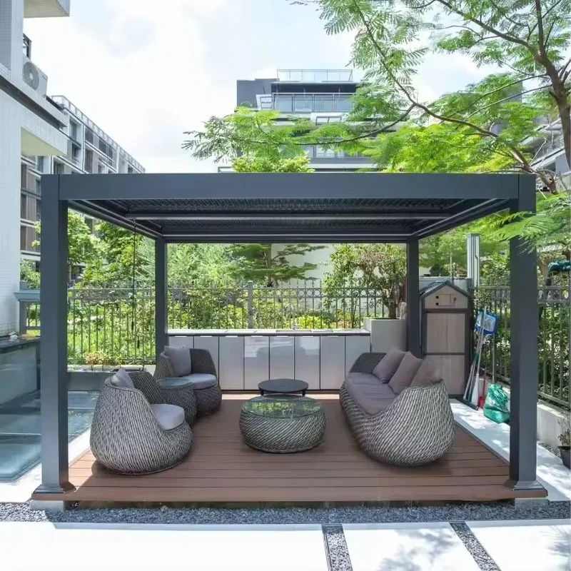 Aluminum Louvered Bioclimatic Pergola-Motorized Remote Control Waterproof Customizable Sizes Eco-Friendly Terrace & Patio Cover