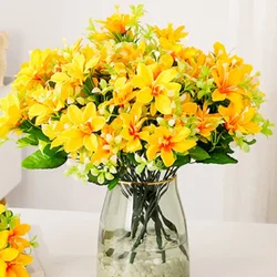 Silk Simulation Flowers Lyme Lily Bouquet Fake Flower Room Interior and Exterior Decorative Artificial Floral Yellow Lilies