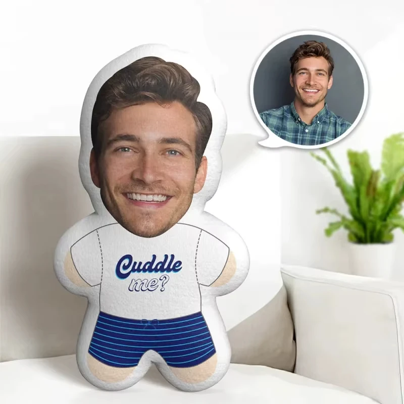 Personalized Boy Minime Teddy Pillow Custom Face Photo Cuddle Plush Doll Pillow
