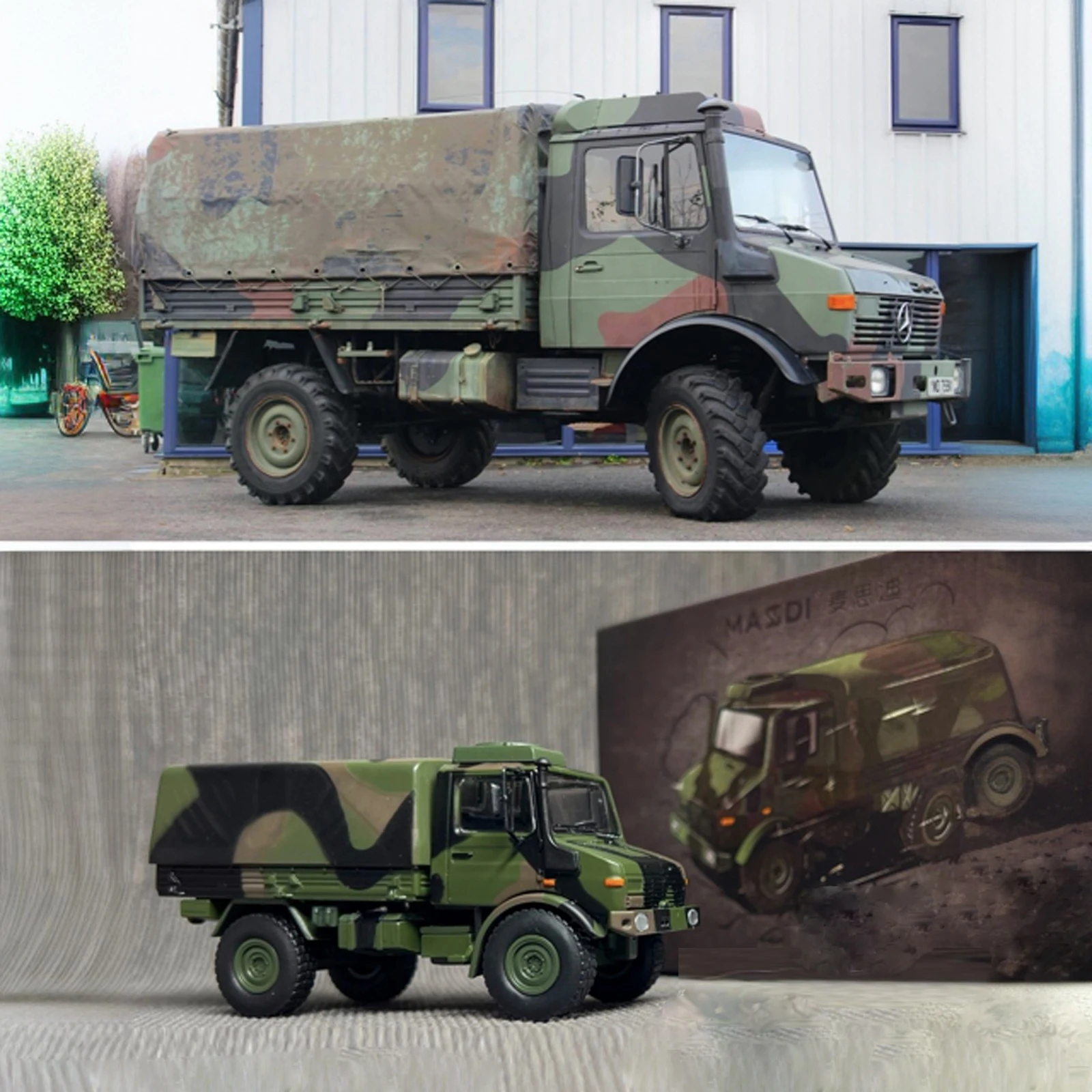 Unimog Geländewagen, Militär-LKW, Druckguss-Metall, gemischte Farben, andere Metall-Militär-Modellbausätze im Maßstab 1:64, Sammlerpuzzle