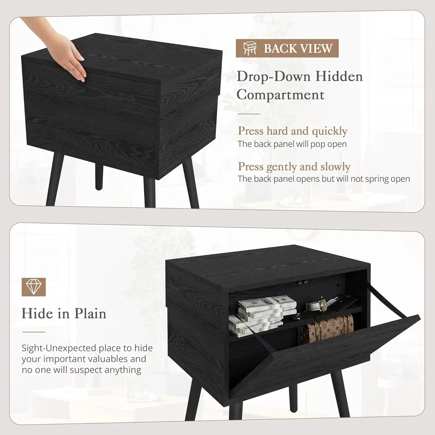[Discounted Price, Hot Sale!]Hidden Compartment Night Stand Set 2, Mid Century Modern Concealment Furniture, End Table with Stor