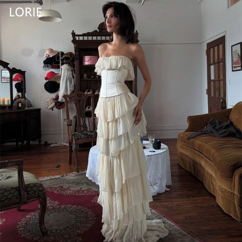 LORIE Ivory Chiffon Party Dresses Strapless Layer Pleat Sleeveless Evening Prom Dress Floor-Length Prom Gowns 2025 Customized