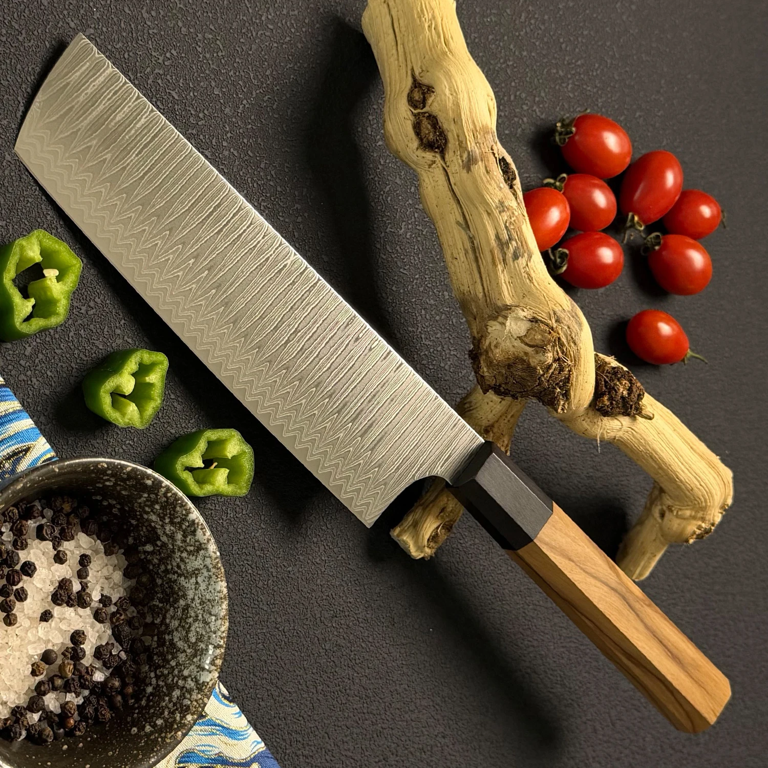 7 Inch Nakiri Knife Damascus Steel 10Cr15Mov Blade Wood Handle Chef Slicing Vegetables Cleaver Meat Kitchen Knife Cooking Tools