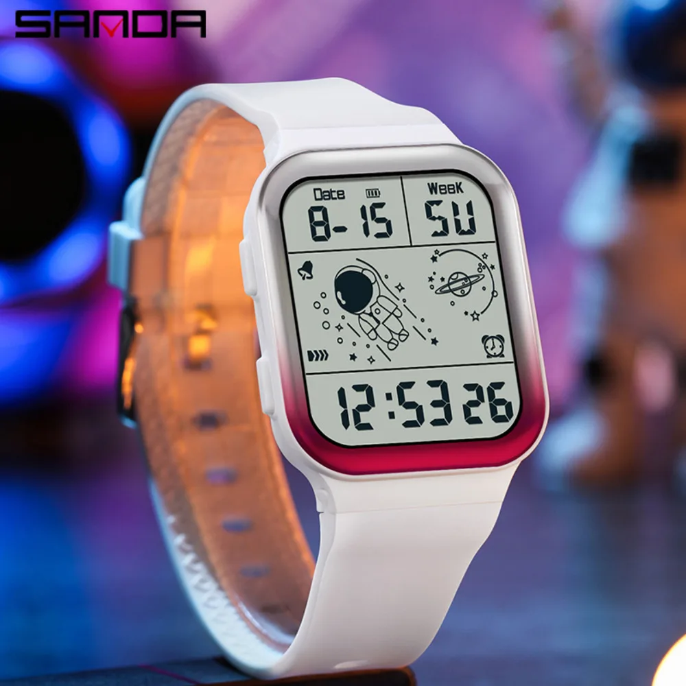 

SANDA Brand Men's Electronic Outdoor Sport LED Digital Timing Alarm Clock Silicone Strap Calorie Waterproof Wrist Watch