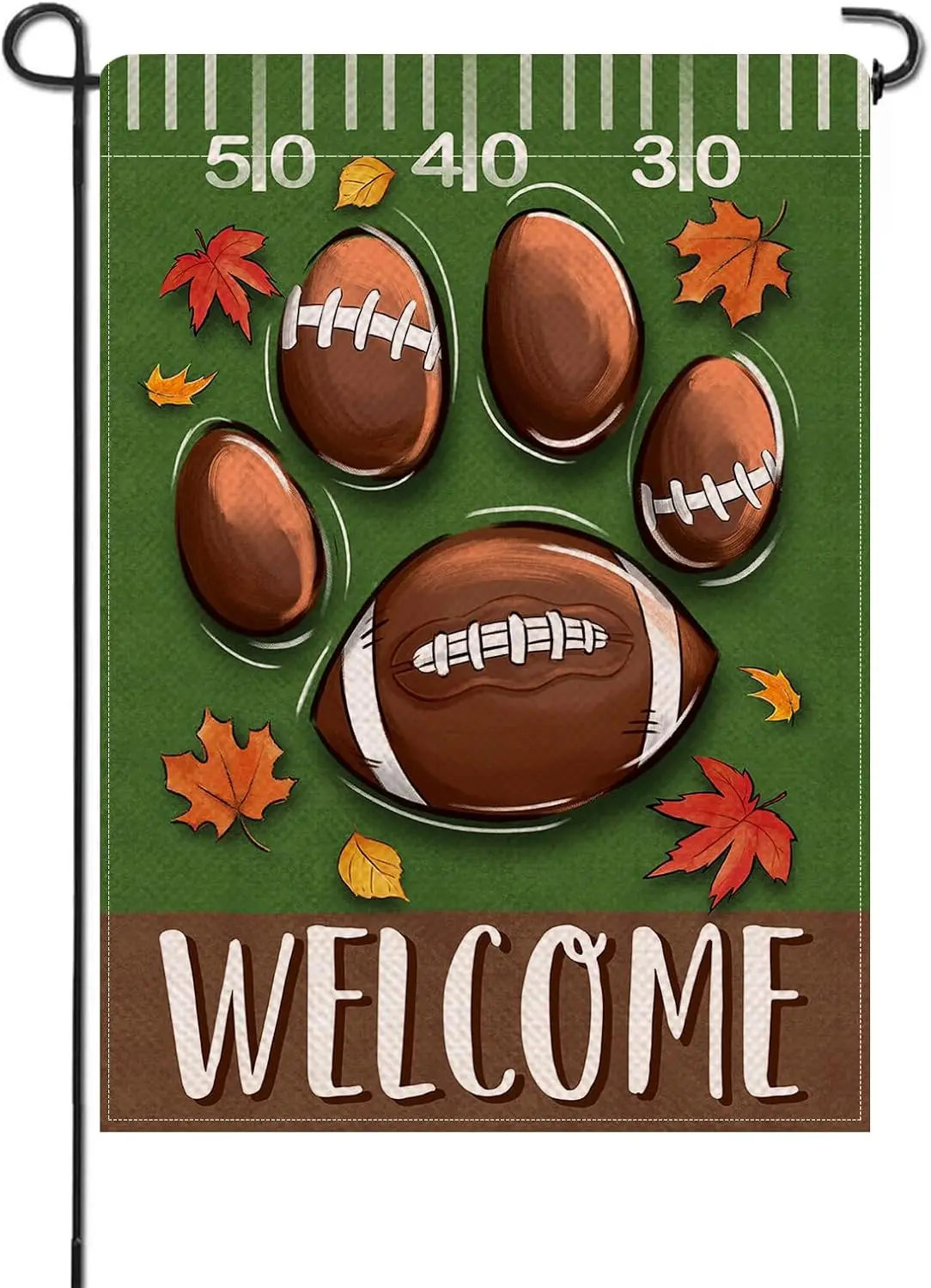 Artofy Welcome Fall Football Dog Cat Paw Small Decorative Garden Flag, Autumn Sport Game Day Maple Leaves Green Yard Lawn Outsid