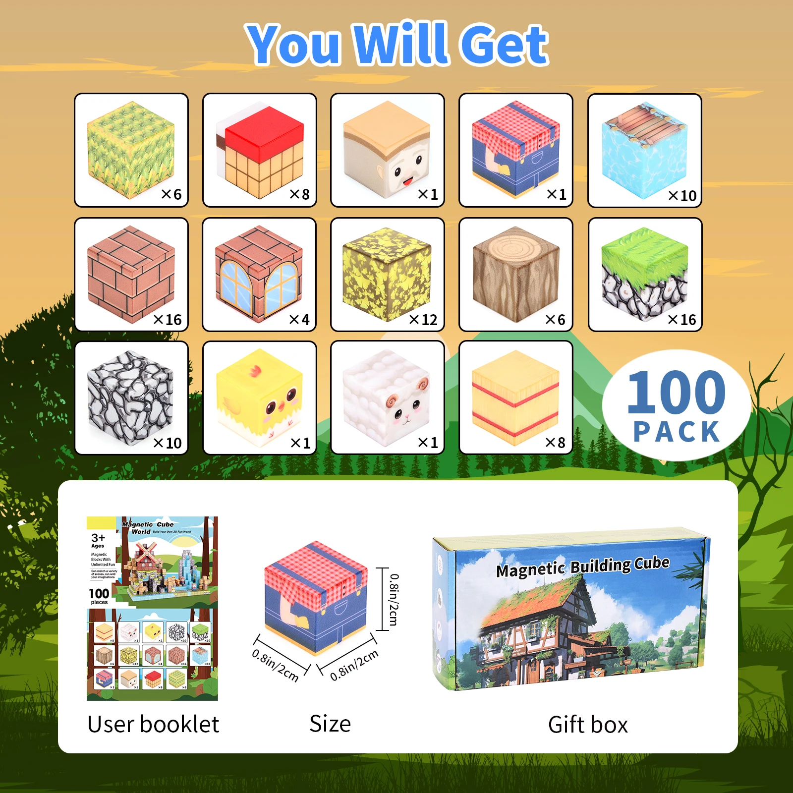 100 قطعة كتل مغناطيسية (مكعبات مغناطيسية) - ألعاب جذعية للأطفال 3+. هدايا مثالية للهالوين/عيد الميلاد قابلة للتكديس للأولاد والبنات