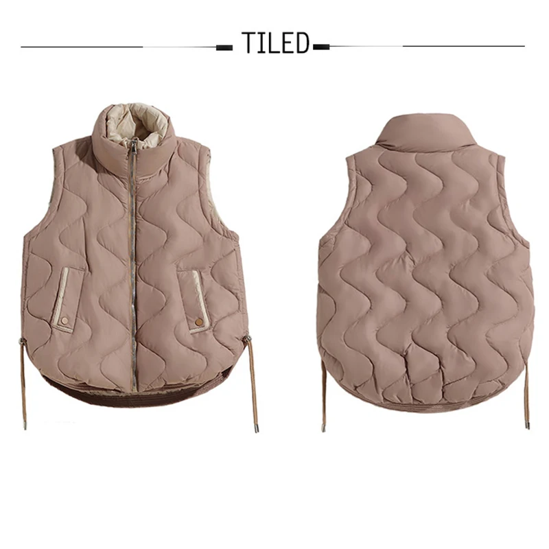 Fashion Stand-Up Collar Vest Women Autumn Winter Sleeveless Coat Jacket Overcoat Quilted Padded Warm Thick Puffer Down Cotton