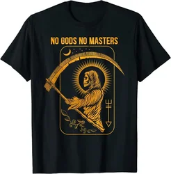 No Gods No Masters Satanic Evil Baphomet Tarot Death Satan Graphic Tshirts Vintage Black Humor Men Clothing Roupas Masculinas