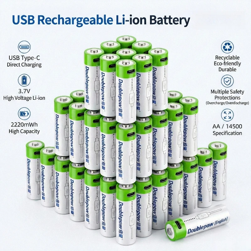 14500 Li-ion Rechargeable Battery 2220mWh AA Size 1.5V Lithium Ion with USB-C Charging Port for Flashlight Toy Mouse