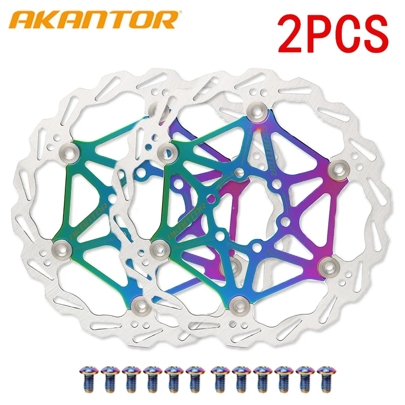 2PCS AKANTOR Bicycle Cooling Brake Rotors 160/180/203MM MTB Road Bikes Ultralig Brake Disc Floating Rotor Bicycle Accessories