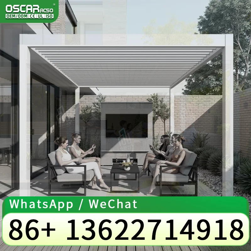 Outdoor Retractable Aluminium Roof Cover Full Set Awning Canopy for Backyard Rooftop pergola