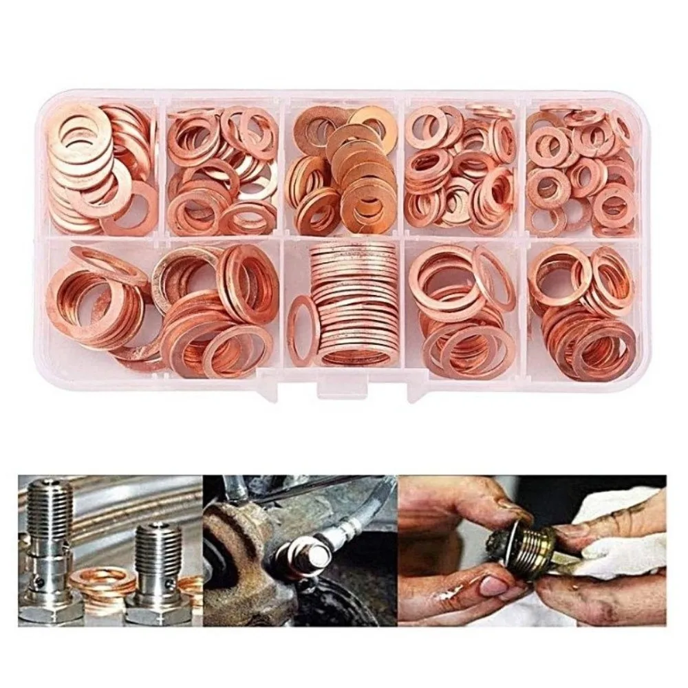 Flat Ring Copper Washer Car Engine Washers M5/M6/M8/M10/M12/M14 Sealing Gasket Solid Gasket Electrapick Seal Ring Tool Boat