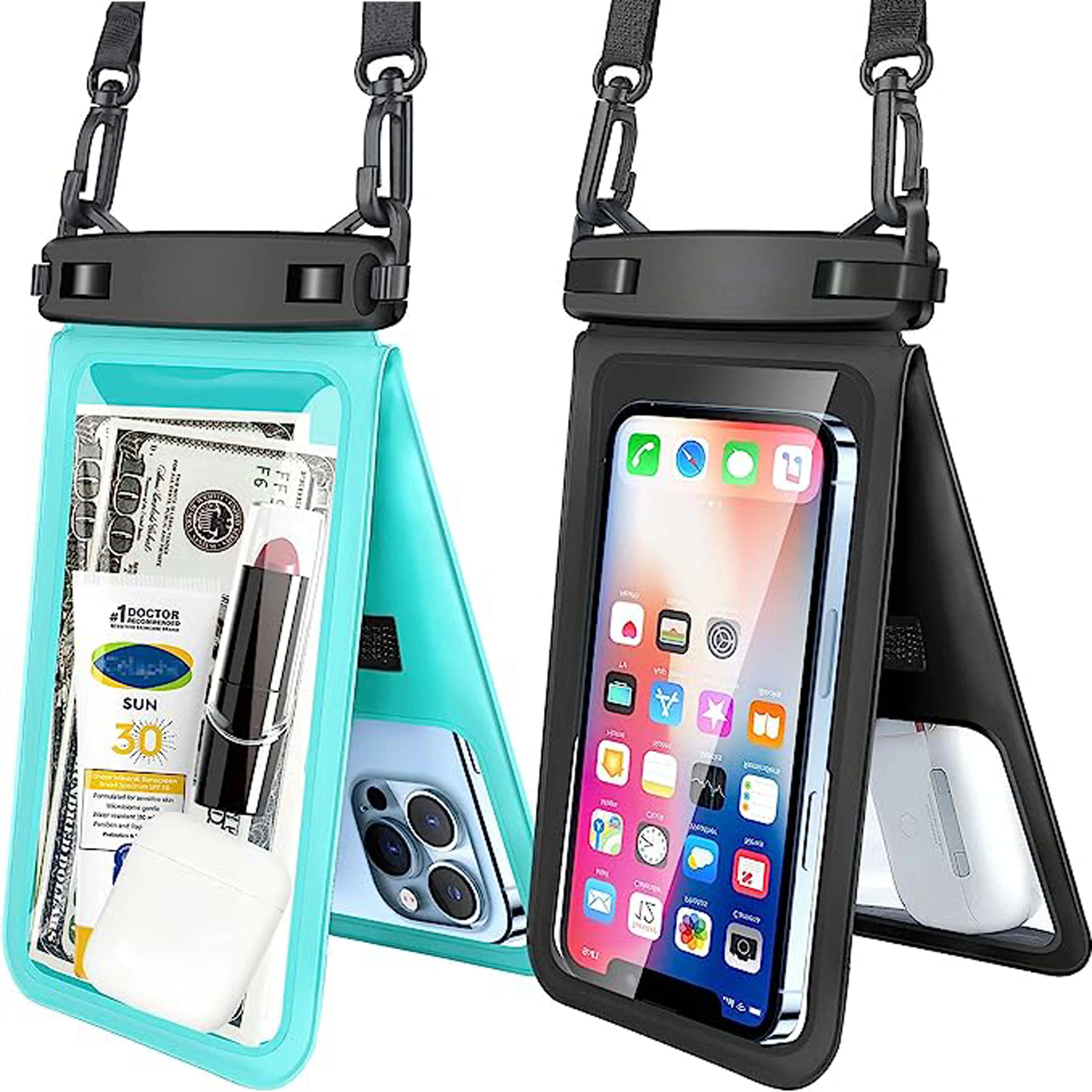 Doppelt wasserdichte Handyhülle, wasserdichte Umhängehülle für iPhone Samsung Galaxy Note bis zu 7 Zoll, Trockentasche für den Urlaub