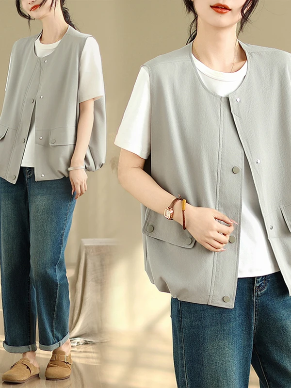 

Casual round Ne Svel Jaet Thin Inner Workwear Sle Vest Summer New Women ort Outerwear Comfortable Commute